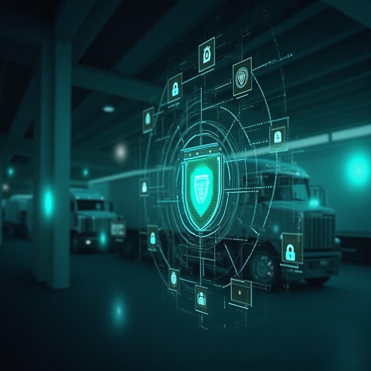 Secure digital logistics interface showing encrypted data flow